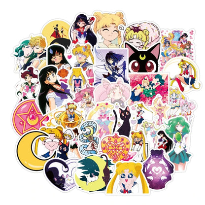 50PCS Cartoon Fashion Cute Sailor Moon Doodle Stickers Suitable for Water Bottles, Laptops, Skateboards, Stationery Boxes, and Desktop Decorations