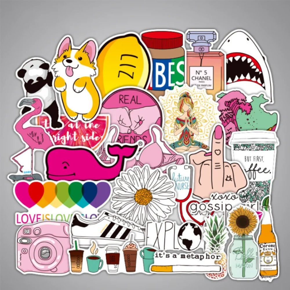 50PCS Cartoon Pink Girly Doodle Stickers Exquisite Creative DIY Decorative Decals Perfect for Suitcases, Skateboards, Water Bottles, Helmets, and Stationery Cases