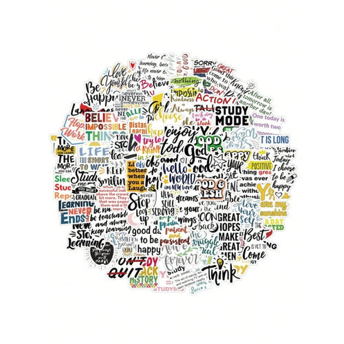 50PCS Inspirational English Learning Motto Doodle Stickers Exquisite, Stylish, Creative DIY Journal Decor Decals Suitable for Mugs, Helmets, Skateboards, and Stationery Cases