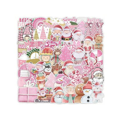 50PCS Cartoon Trendy Pink Christmas Doodle Stickers Exquisite Creative DIY Journal Decorative Decals Suitable for Skateboards, Guitars, Laptops, and Stationery Boxes