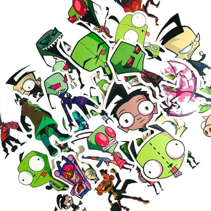 50PCS Cute Cartoon Green Alien Doodle Stickers Exquisite, Fashionable, Creative DIY Journal Decorations Suitable for Cups, Helmets, Skateboards, and Stationery Boxes