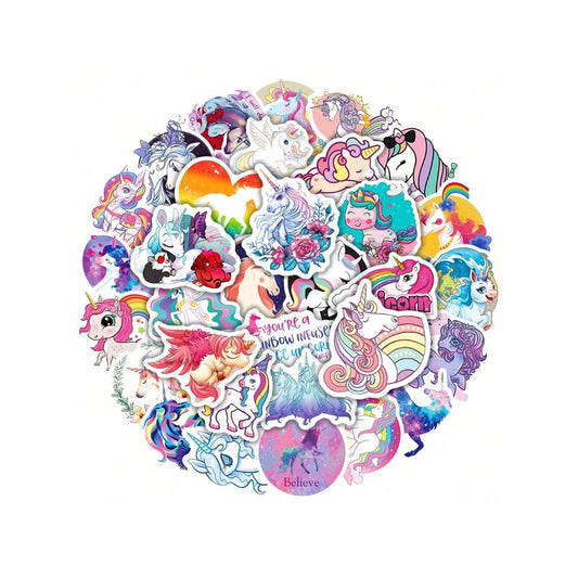 50PCS Cartoon Fairy Tale Unicorn Doodle Stickers Exquisite, Fashionable & Creative DIY Journal Decorative Decals Suitable for Water Bottles, Helmets, Skateboards, Stationery Boxes & Desktop Decorations