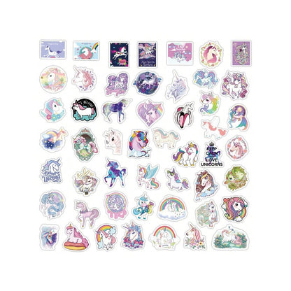 50PCS Cartoon Fairy Tale Unicorn Doodle Stickers Exquisite, Fashionable & Creative DIY Journal Decorative Decals Suitable for Water Bottles, Helmets, Skateboards, Stationery Boxes & Desktop Decorations