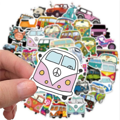 50PCS Cartoon Hip-Hop Style Outdoor Bus Graffiti Stickers Perfect for Diaries, Skateboards, Refrigerators, Water Bottles, and Stationery Boxes Exquisite DIY Decorative Decals