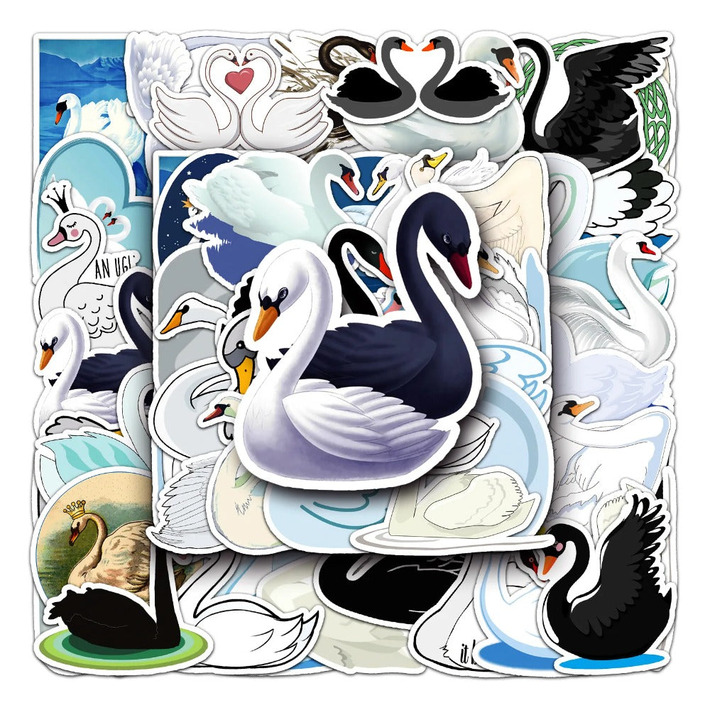 50PCS Swan Doodle Stickers, Elegant Cartoon Bird Vinyl Decals for Laptop, Journal, Water Bottle