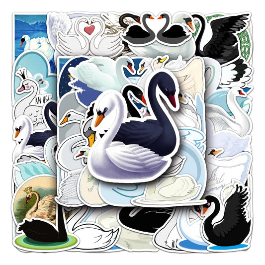 50PCS Swan Doodle Stickers, Elegant Cartoon Bird Vinyl Decals for Laptop, Journal, Water Bottle