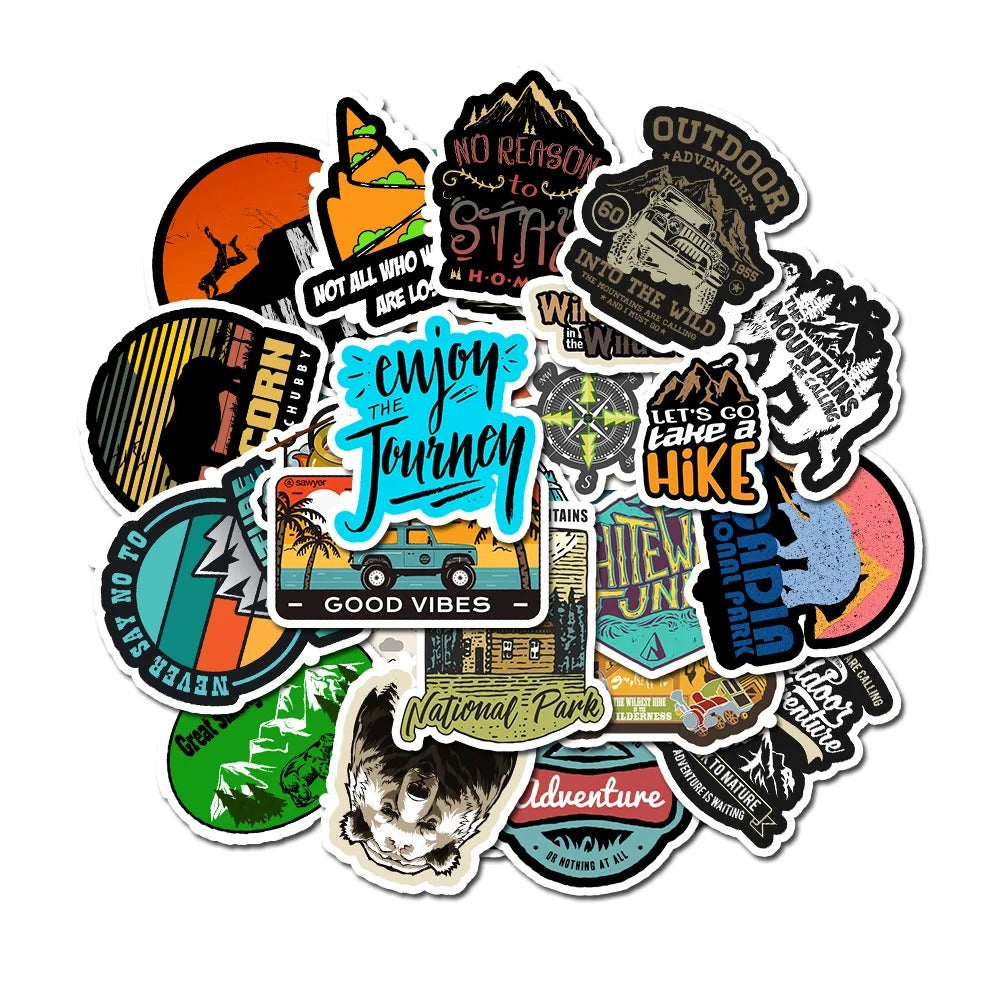 50PCS Outdoor Scenery Cartoon Doodle Stickers Perfect for Suitcases, Skateboards, Water Bottles, Helmets, Stationery Boxes Exquisite DIY Desktop Decorations & Journal Stickers