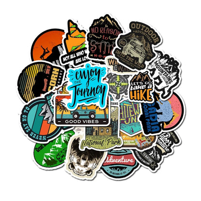 50PCS Outdoor Scenery Cartoon Doodle Stickers Perfect for Suitcases, Skateboards, Water Bottles, Helmets, Stationery Boxes Exquisite DIY Desktop Decorations & Journal Stickers
