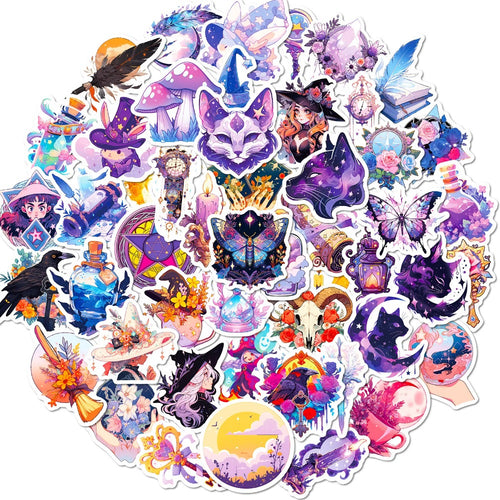 50PCS Cartoon Magic Element Doodle Stickers Exquisite, Fashionable, Creative DIY Decorative Stickers for Notebooks Suitable for Helmets, Laptops, Skateboards, Water Bottles, and Stationery Cases