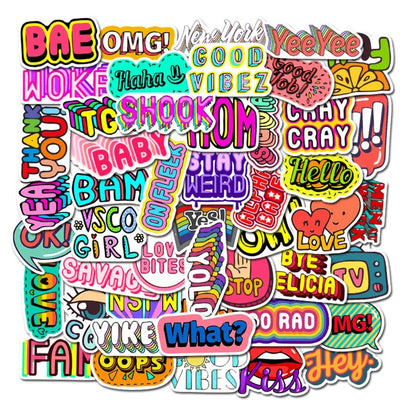 50PCS Cartoon English Alphabet Doodle Stickers Perfect for Suitcases, Laptops, Skateboards, Water Bottles, Stationery Boxes Exquisite DIY Journal Decorative Decals