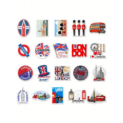 50PCS Classic Red Bus Phone Booth Graffiti Stickers, London UK, Red Design for Laptop, Trunk, Stationery Box, Desktop Decor Decals