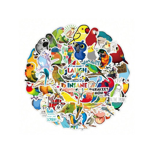 50-Piece Cartoon Animal Parrot Doodle Stickers Exquisite, Fashionable & Creative DIY Decorative Stickers for Notebooks Suitable for Fridges, Helmets, Skateboards, Water Bottles & Stationery Boxes