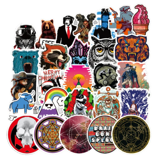50PCS Black Classic Cartoon Doodle Stickers for Suitcases, Guitars, Skateboards, Water Bottles, Stationery Boxes, and Desktop Decor