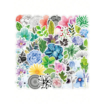 50-Piece Cartoon Fresh & Beautiful Floral Doodle Stickers Exquisite, Fashionable & Creative DIY Decorative Stickers for Notebooks Suitable for Cups, Helmets, Skateboards, Stationery Boxes & More