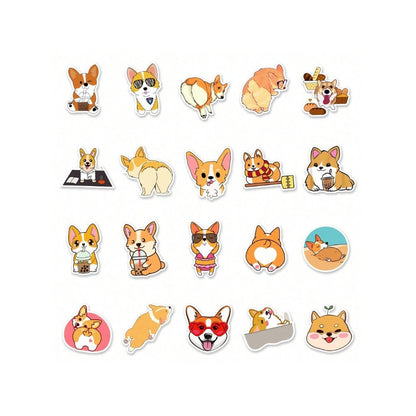 50PCS Cute Cartoon Animal Corgi Doodle Stickers Exquisite, Fashionable, Creative DIY Journal Decorations Suitable for Suitcases, Water Bottles, Guitars, Skateboards, and Stationery Cases