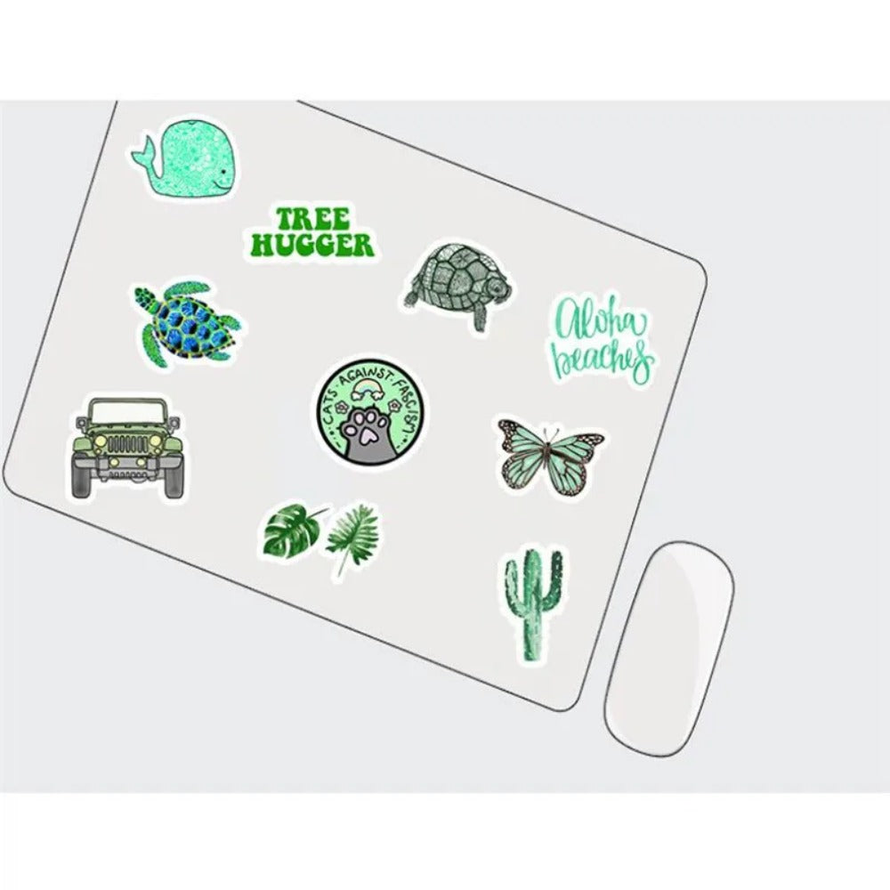 50PCS Cartoon Green Fresh-Style Doodle Stickers Perfect for Phone Cases, Laptops, Water Bottles, Skateboards, Stationery Boxes Exquisite DIY Desktop Decor Decals