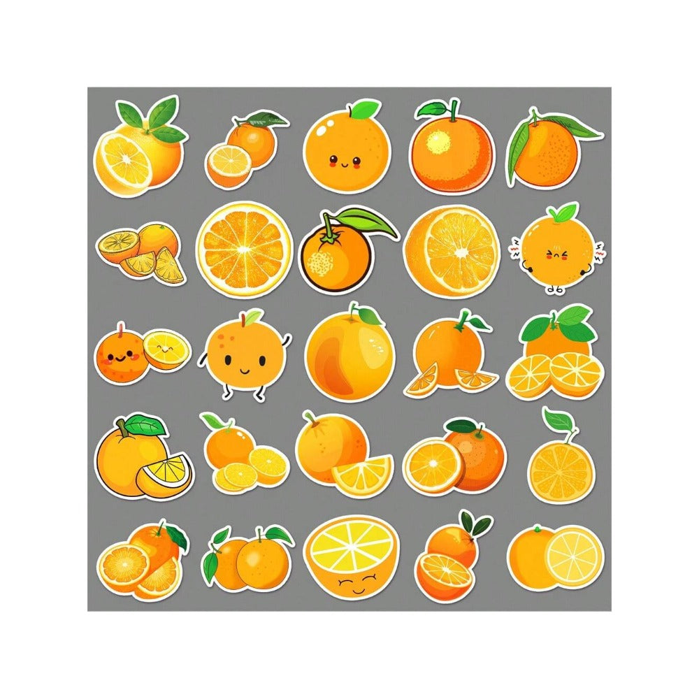 50PCS Cartoon Orange Fruit Doodle Stickers for Refrigerator, Laptop, Phone Case, Skateboard, Stationery Box, and Desktop Decor