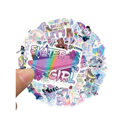 50PCS Cartoon Laser-Cut Skating Girl Graffiti Pattern Stickers Exquisite and Stylish DIY Decorative Stickers for Planners Suitable for Luggage, Skateboards, Laptops, Refrigerators, Phone Cases, and Stationery Boxes