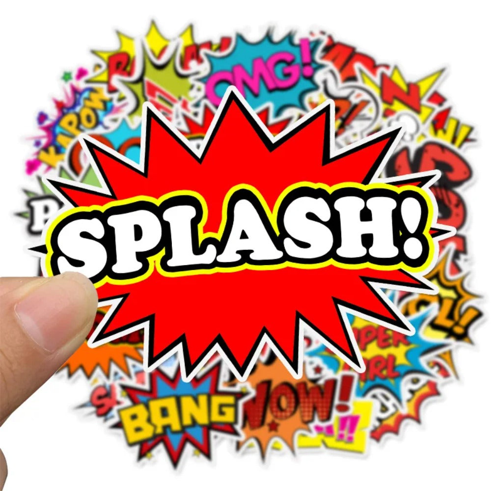 50PCS Cartoon English Alphabet Explosion Cloud Doodle Stickers Perfect for Suitcases, Laptops, Skateboards, Water Bottles, Guitars, Stationery Boxes Exquisite DIY Desktop Decor Decals