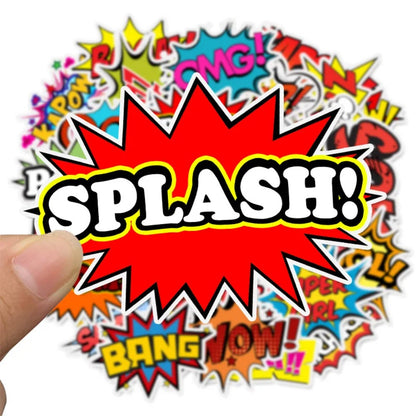 50PCS Cartoon English Alphabet Explosion Cloud Doodle Stickers Perfect for Suitcases, Laptops, Skateboards, Water Bottles, Guitars, Stationery Boxes Exquisite DIY Desktop Decor Decals
