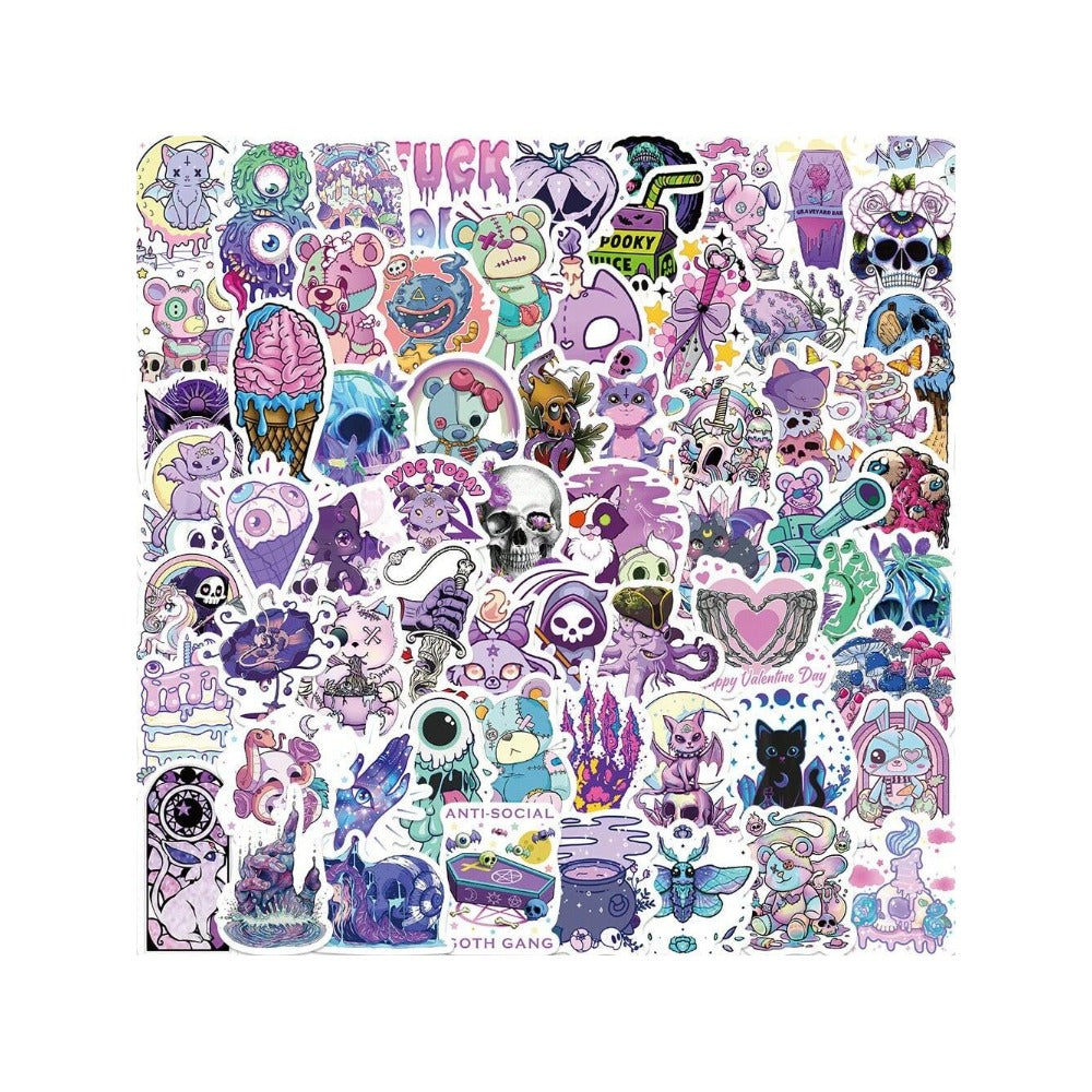 65PCS Cartoon Multicoloured Gothic-Themed Doodle Stickers Exquisite, Fashionable & Creative DIY Decorative Stickers for Notebooks Suitable for Bags, Skateboards, Helmets, Water Bottles, Guitars, Stationery Boxes & Desktops
