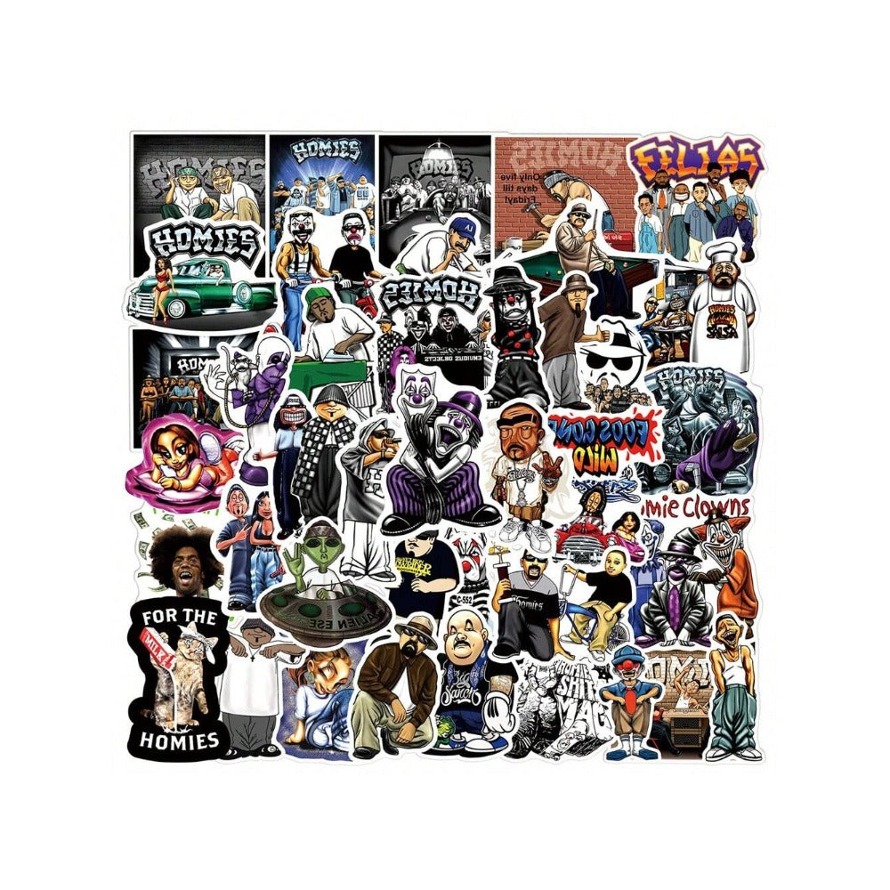 50PCS Homies Cartoon Graffiti Stickers Exquisite, Fashionable, Creative DIY Journal Decorations Suitable for Suitcases, Laptops, Skateboards, Helmets, Guitars, and Stationery Cases