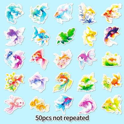 50PCS Chromatic Fish Stickers - Rainbow Spectrum Doodle Decals for Mood Mapping, Emotional Color Therapy Journals & Inner Ocean Visualization