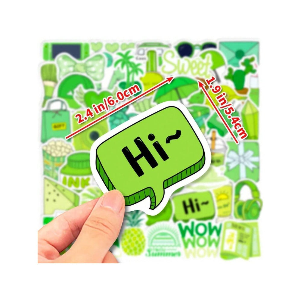 50PCS Cartoon Green Fresh & Cute Graffiti Stickers Exquisite Creative DIY Decorative Decals Suitable for Skateboards, Guitars, Laptops, Water Bottles, Helmets, Stationery Boxes, and Desktops