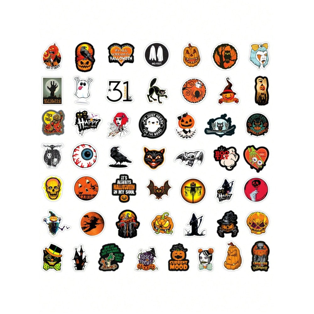 50PCS Cartoon Retro Halloween Decor Pumpkin Ghost Spooky Graffiti Stickers for Skateboards, Water Bottles, Helmets, Stationery Boxes, and Beautiful Desktop Decor Decals