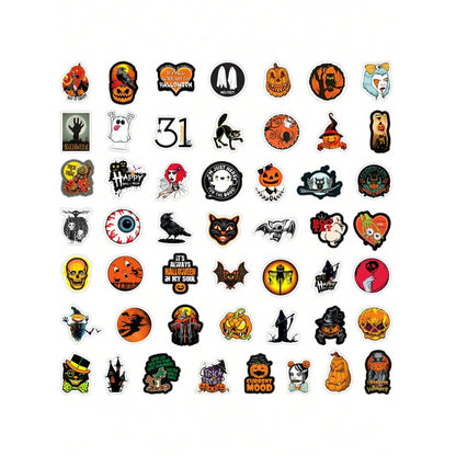 50PCS Cartoon Retro Halloween Decor Pumpkin Ghost Spooky Graffiti Stickers for Skateboards, Water Bottles, Helmets, Stationery Boxes, and Beautiful Desktop Decor Decals