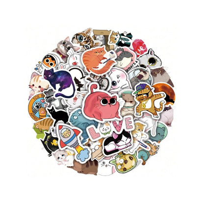 50PCS Cute Cartoon Cat Doodle Stickers Exquisite, Fashionable, Creative DIY Decorative Decals Perfect for Notebooks, Refrigerators, Skateboards, Water Bottles, Helmets, Guitars, and Stationery Boxes