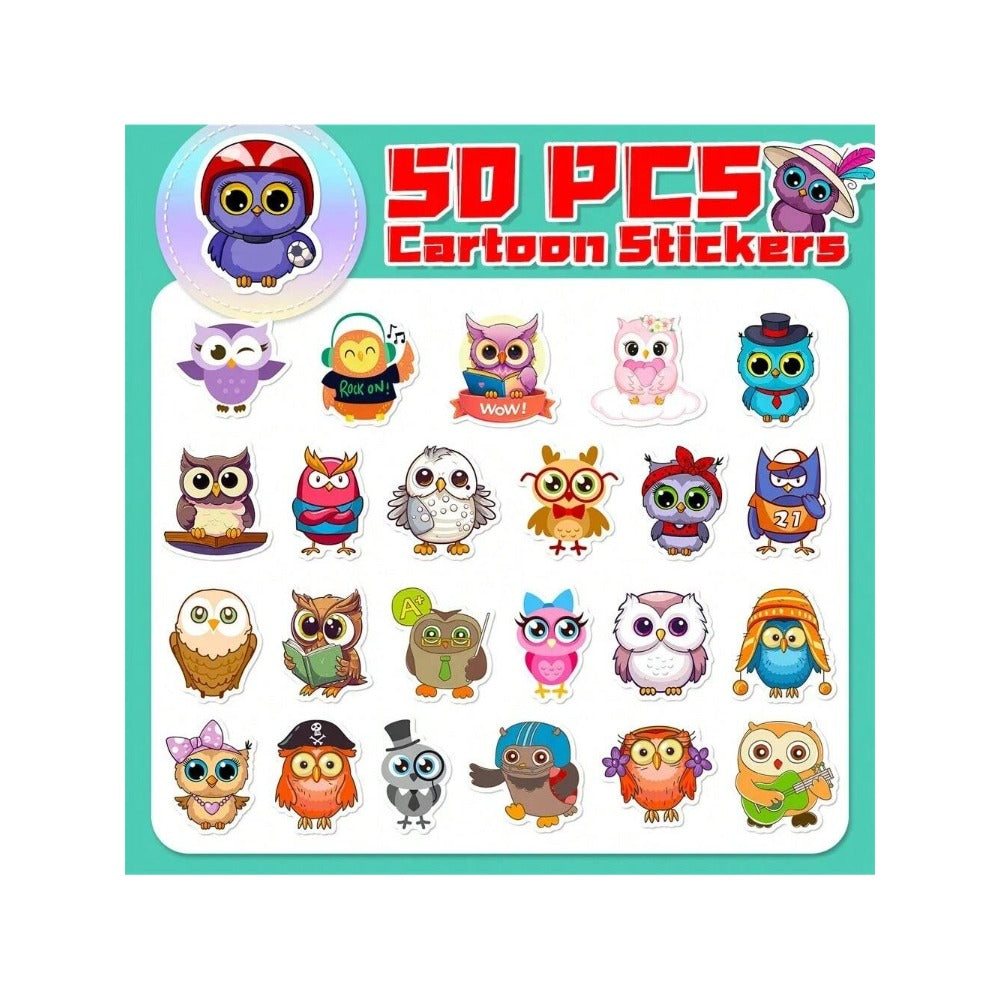 50PCS Cartoon Cute Owl Animal Doodle Stickers Exquisite, Fashionable, Creative DIY Decorative Decals Suitable for Laptops, Luggage, Desks, Chairs, Stationery Boxes, and Desktops