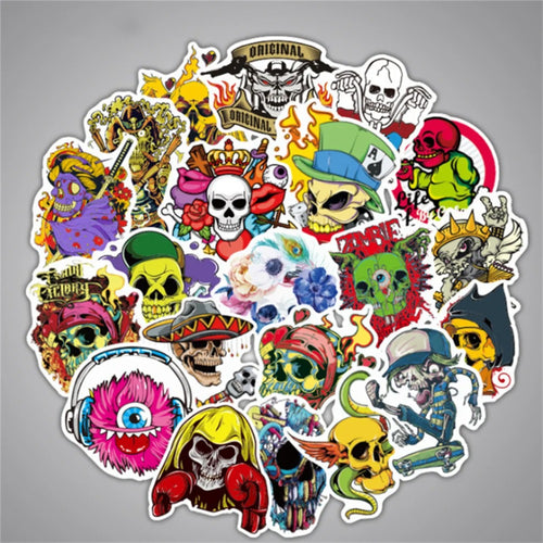 50PCS Cartoon Spooky Halloween Skull Graffiti Stickers for Notebooks, Suitcases, Helmets, Skateboards, Water Bottles, Stationery Cases, and Desktop Decor