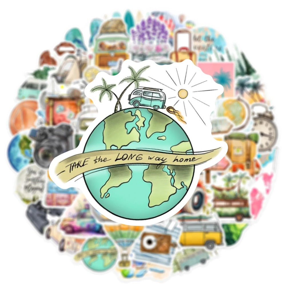 50PCS Cartoon Outdoor Travel Doodle Stickers Exquisite, Fashionable, Creative DIY Journal Decorations Suitable for Phone Cases, Laptops, Skateboards, Bags, Water Bottles, and Stationery Boxes