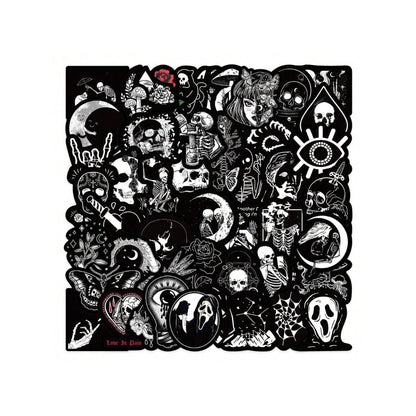 50PCS Cartoon Gothic Devil Black & White Punk Graffiti Stickers Exquisite Fashion Creative DIY Journal Decorative Decals Suitable for Skateboards, Guitars, Helmets, Bags, Stationery Cases