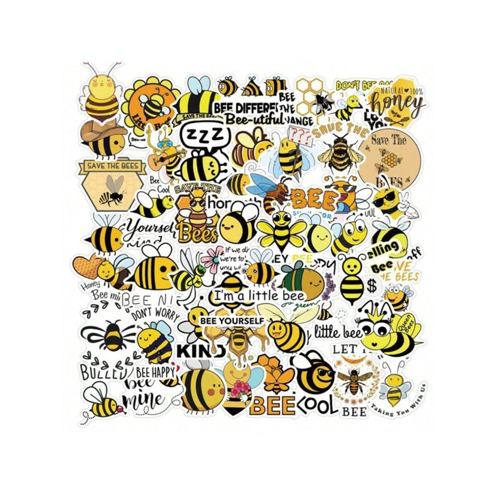 50PCS Fresh & Cute Bee Insect Cartoon Doodle Stickers Exquisite Fashion Creative DIY Journal Decorative Decals Suitable for Cups, Helmets, Skateboards, Refrigerators, Stationery Boxes