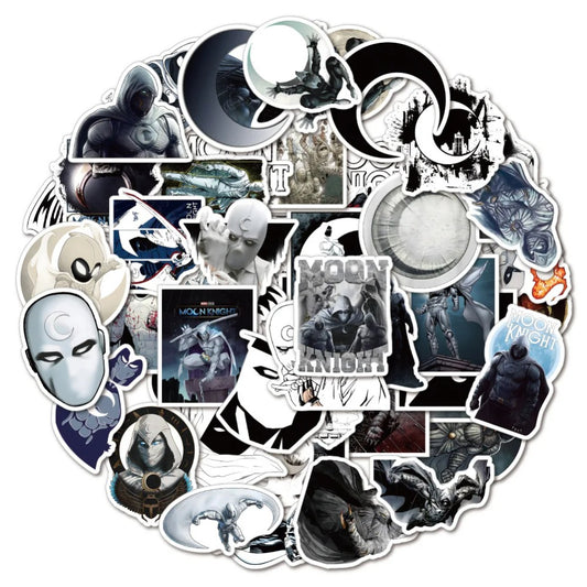 50PCS Moon Knight Anime-Inspired Stickers - Lunar Vigilante Doodle Decals for Dissociative Identity Journals, Nocturnal Justice Logs & Crescent Mythology Projects