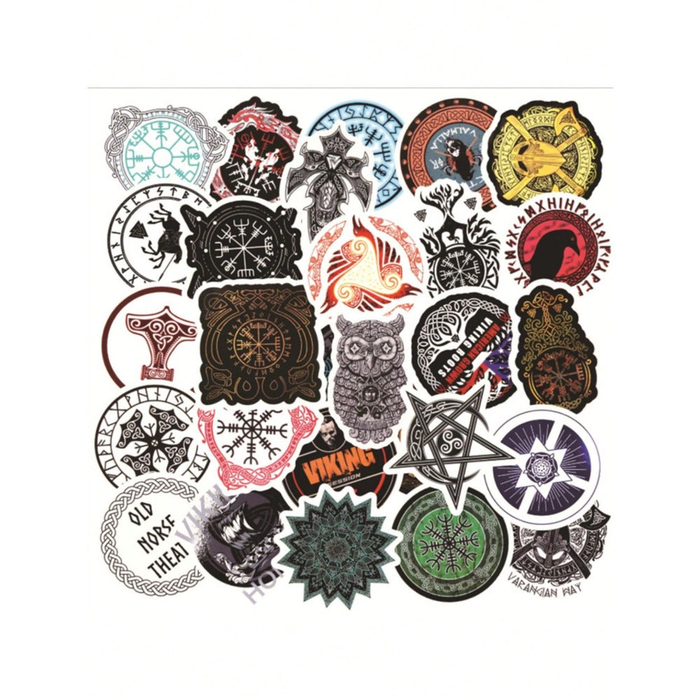 50PCS Cartoon Viking Totem Decorative Style Graffiti Stickers Exquisite Fashion Creative DIY Journal Decorative Decals Suitable for Mugs, Helmets, Skateboards, and Pencil Cases