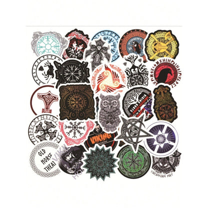 50PCS Cartoon Viking Totem Decorative Style Graffiti Stickers Exquisite Fashion Creative DIY Journal Decorative Decals Suitable for Mugs, Helmets, Skateboards, and Pencil Cases