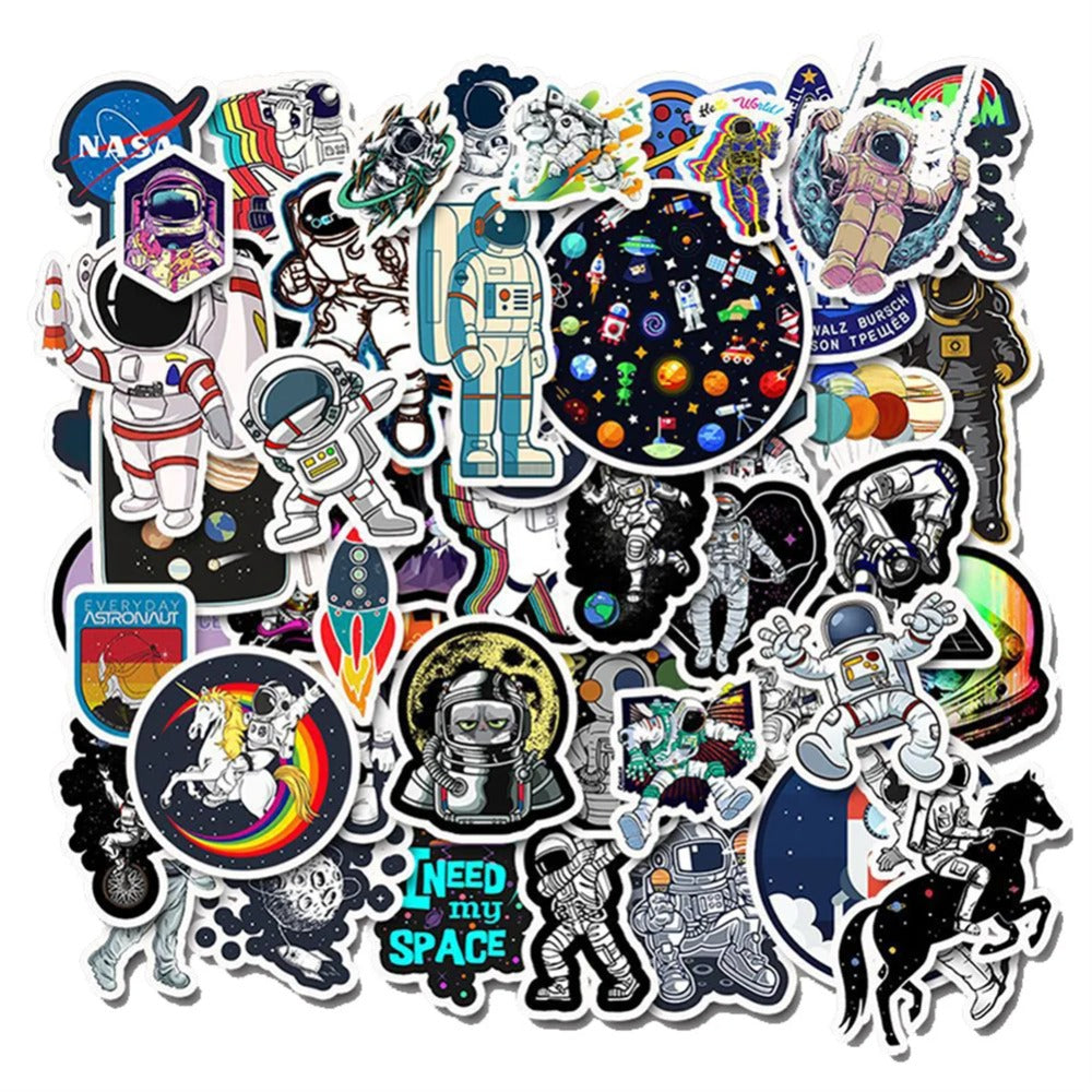 50PCS Cartoon Space Astronaut Rocket Universe Doodle Stickers Perfect for Notebooks, Guitars, Helmets, Stationery Boxes, and Desktop Decor