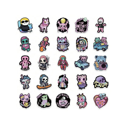 50PCS Purple Gothic Cartoon Halloween Doodle Stickers Exquisite Creative DIY Journal Decorative Decals Suitable for Mugs, Helmets, Guitars, Bags, and Stationery Boxes