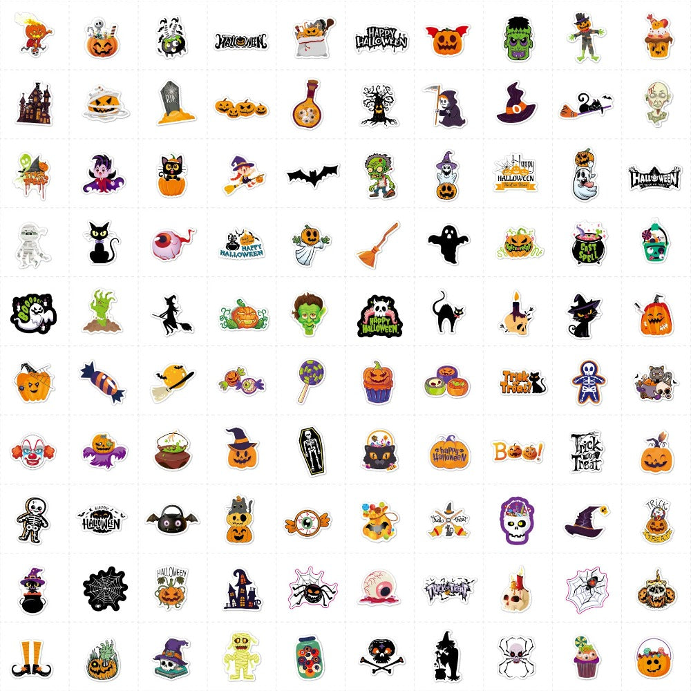 100PCS Halloween Pumpkin Stickers, Bulk Cute Cartoon Doodle Decals for Massive Party Decor and Treat Bags