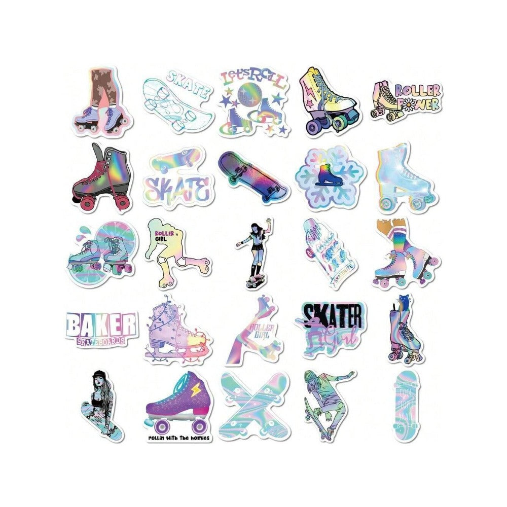 50PCS Cartoon Laser-Cut Skating Girl Graffiti Pattern Stickers Exquisite and Stylish DIY Decorative Stickers for Planners Suitable for Luggage, Skateboards, Laptops, Refrigerators, Phone Cases, and Stationery Boxes