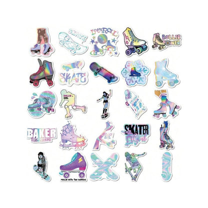 50PCS Cartoon Laser-Cut Skating Girl Graffiti Pattern Stickers Exquisite and Stylish DIY Decorative Stickers for Planners Suitable for Luggage, Skateboards, Laptops, Refrigerators, Phone Cases, and Stationery Boxes