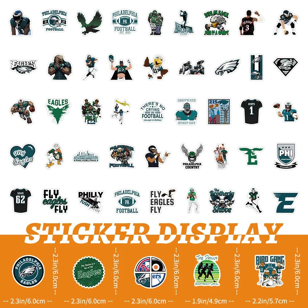 50PCS Philadelphia Eagles Fan Stickers, Cartoon Football Doodles to Show Your Philly Pride and Team Spirit