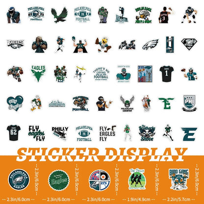 50PCS Philadelphia Eagles Fan Stickers, Cartoon Football Doodles to Show Your Philly Pride and Team Spirit