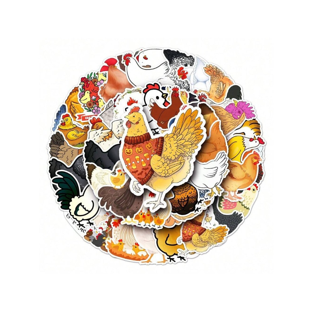 50PCS Cartoon Chicken Animal Doodle Stickers Exquisite Creative Decorative Decals Suitable for Refrigerators, Phone Cases, Skateboards, Water Bottles, Stationery Boxes, and Desktops