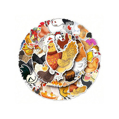 50PCS Cartoon Chicken Animal Doodle Stickers Exquisite Creative Decorative Decals Suitable for Refrigerators, Phone Cases, Skateboards, Water Bottles, Stationery Boxes, and Desktops