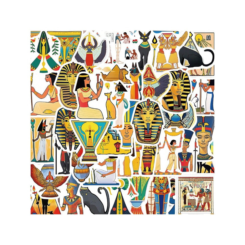 50PCS Cartoon Ancient Egypt Graffiti Stickers Exquisite, Fashionable, Creative DIY Journal Decorations Suitable for Bags, Skateboards, Laptops, Refrigerators, Phone Cases, and Stationery Boxes