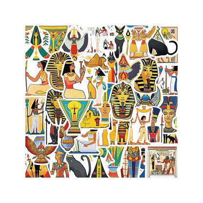 50PCS Cartoon Ancient Egypt Graffiti Stickers Exquisite, Fashionable, Creative DIY Journal Decorations Suitable for Bags, Skateboards, Laptops, Refrigerators, Phone Cases, and Stationery Boxes